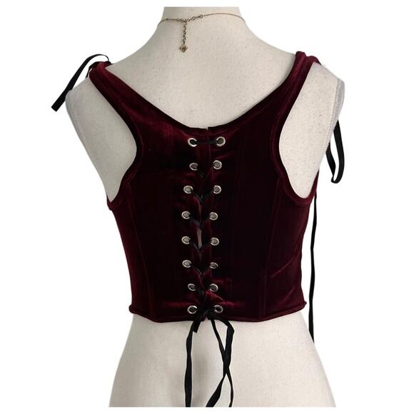 Cosmic Aura Corset Velvet Top With Ribbon Ties Size Small - Picture 2 of 6